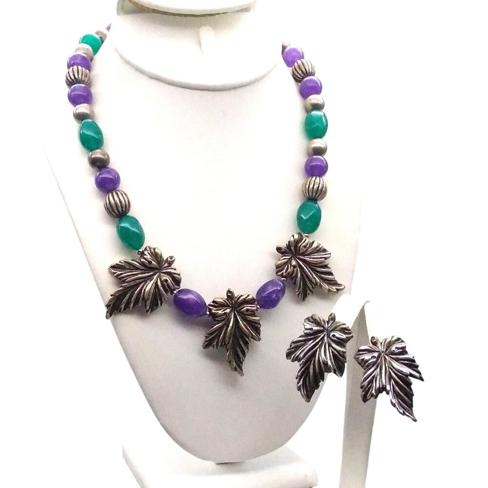 Windswept Leaves Jewelry Set, Vintage Necklace and Earrings, Lightweight Autumn
